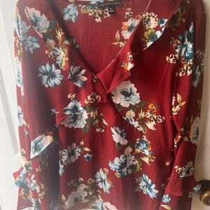 Signature Studio Floral Ruffle Blouse - Red and Blue